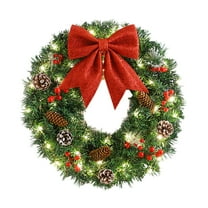 Cinvoph 15.8" Christmas Artificial Wreath, Soft and Thickness Wreath with Exquisite Bow, Berry and Pinecones for Front Door Wall Fireplace Mantle Windows Xmas Ornament