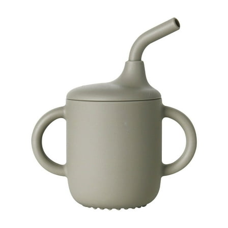 Cinvoph 160ml Silica Gel Toddlers Sippy Cups with Straw and Handles, Baby Non Spill Sealing and Removable Training Cup, Green