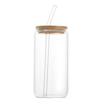 Cinvoph 16oz Glass Tumbler with Lids and Straws Set Clear Coffee Milk Drinking Mug House Warming Holiday Gifts Cup for Men Women