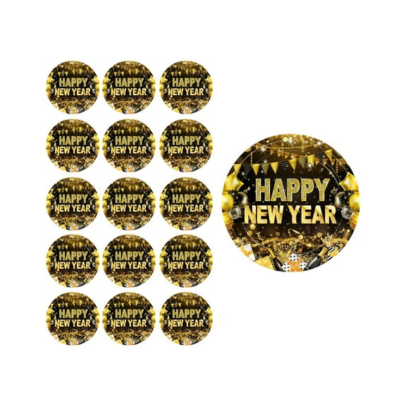 Cinvoph 16pcs Disposable Plates New Year Paper Plates Decorative Party Decorations Dessert Plates Heavy Duty Tableware for New Year's Eve Winter Holiday Gatherings