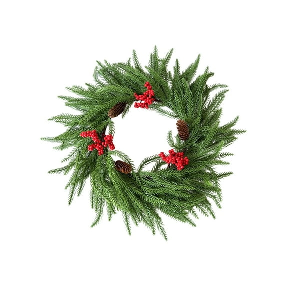 Cinvoph 17.7" Christmas Candle Rings Wreaths, Mini Wreath with Faux Berries Pinecone, Artificial Wreath for Pillar 4" Ring Candles Holder for Christmas Winter Table Centerpiece Decor
