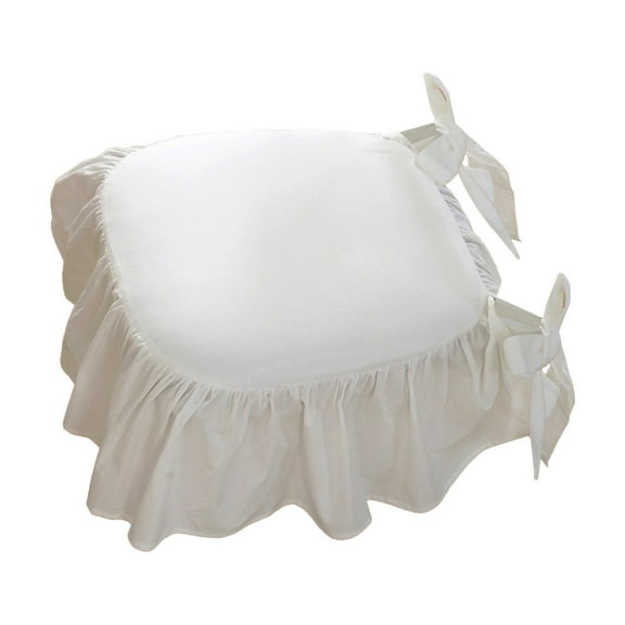 Cinvoph 18"x17" Seat Cushion, with Ties & Ruffled Skirt Seat Chair Cover, Indoor Not-Slip Soft Dinner Chair Pad for Dinner Chair Kitchen Home Office Decor, White