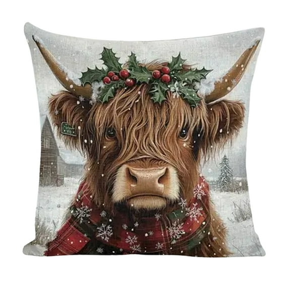 Cinvoph 18"x18" Christmas Cow Pillow Cover Decorative Throw Pillow Cases for Winter Xmas New Year, Soft Cushion Covers for Couch Sofa Bed Home Living Room Party Decor, Festive Holiday Home Decoration
