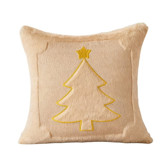 Cinvoph 18"x18" Christmas Pillow Covers Xmas Decorations, Velvet Christmas Tree Throw Cushion Cases Winter New Year Decor for Sofa Bed Living Room Decor, Beige