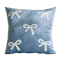 Cinvoph 18"x18" Velvet Throw Pillow Covers Soft Bow Cushion Cases Christmas New Year Holiday Decor, Decorative Pillow Covers for Couch Sofa Chair Living Room, Warm Holiday Gatherings Decor Blue