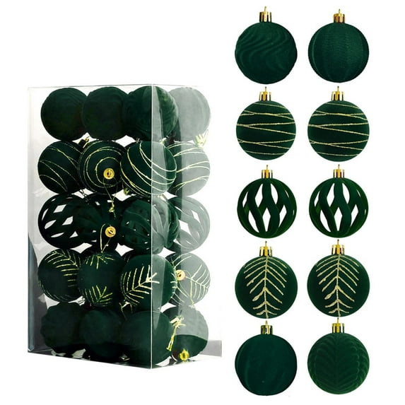 Cinvoph 2.36" 30pcs Christmas Ball Ornaments Velevt Pendant Baubles Xmas Exquisite Hanging Ornament for Xmas Tree, Home Wall & Christmas Party Decor, Green