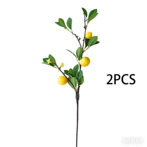 Cinvoph 2 Pack Artificial Lemon Branches, 3 Heads Lifelike Faux Fruit Stems Picks for Home Vase Arrangement Kitchen Farmhouse Table Display Decor 27.5"
