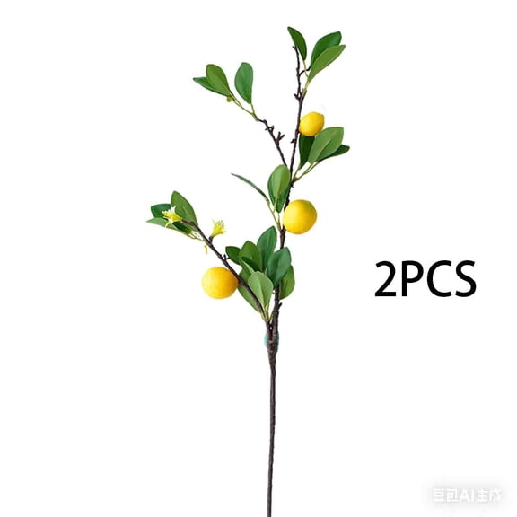 Cinvoph 2 Pack Artificial Lemon Branches, 3 Heads Lifelike Faux Fruit Stems Picks for Home Vase Arrangement Kitchen Farmhouse Table Display Decor 27.5"