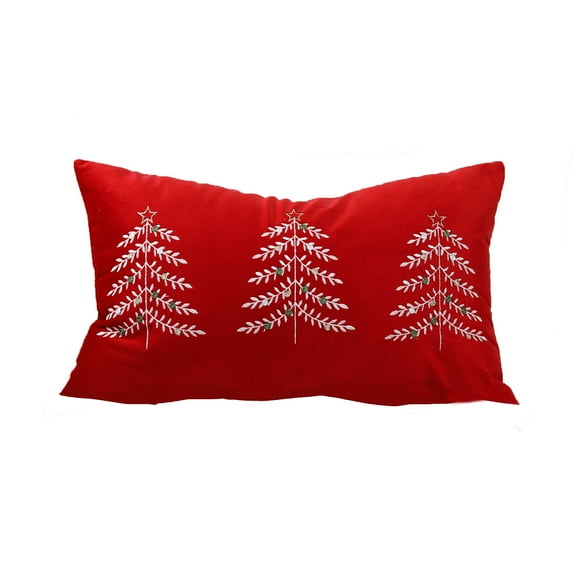 Cinvoph 20"x12" Christmas Velvet Pillow Cover Xmas Tree Throw Pillow Cases for Winter Xmas New Year, Soft Cushion Covers for Couch Sofa Bed Home Living Room Party Holiday Decoration Red