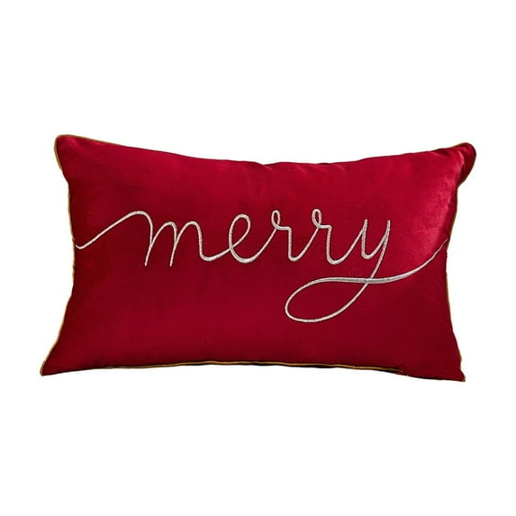 Cinvoph 20"x12" Merry Christmas Velvet Pillow Covers Decorative Throw Pillow Cases for Winter Xmas New Year, Soft Cushion Covers for Couch Sofa Bed Home Living Room Party Holiday Decoration Red