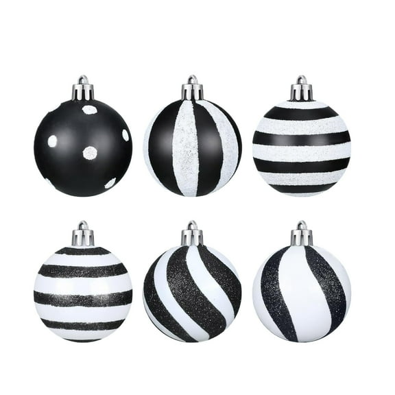 Cinvoph 24pcs Christmas Ball Ornaments Set, Black & White Decorations Shatterproof Plastic Baubles for Xmas Tree Holiday Wedding Party Decor