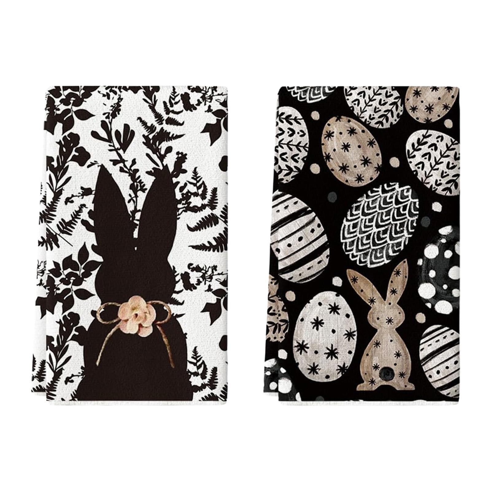 Cinvoph 2cps Easter Kitchen Towels Black Bunny Dishs Towels Decorative ...