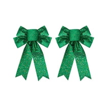 Cinvoph 2pcs 9"x13" Christmas Bows Ornaments Exquisite Glitter Bow Decorations for Xmas tree, Wedding, Party, Door, Gift Wrapping, Holiday Decor, Green