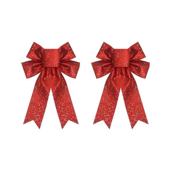 Cinvoph 2pcs 9"x13" Christmas Bows Ornaments Exquisite Glitter Bow Decorations for Xmas tree, Wedding, Party, Door, Gift Wrapping, Holiday Decor, Red