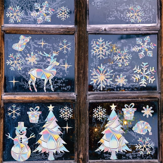 Cinvoph 2pcs Christmas Snowflake Wall Stickers Glitter Winter Wall Decals Decorative Small Room Mural Stickers Wall Decals for Party Home Kitchen Decor