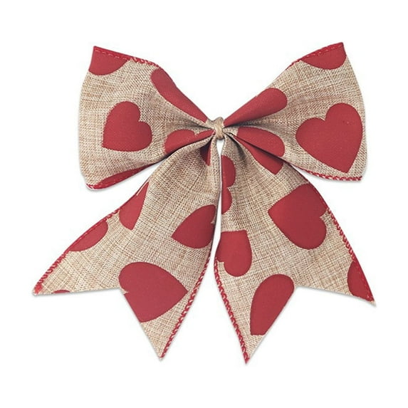 Cinvoph 2pcs Valentine's Day Velvet Bow Decorations Heart Printing Decorations Romantic Gift Box Bow Decor for Indoor Outdoor Home Wedding Party, Beige