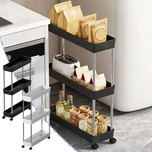 Cinvoph 3 Tier Mobile Storage Shelf with Wheels, Slim Narrow Space Rack, Multi-Functional Organizer for Kitchen Bathroom Living Room 3 Tier White