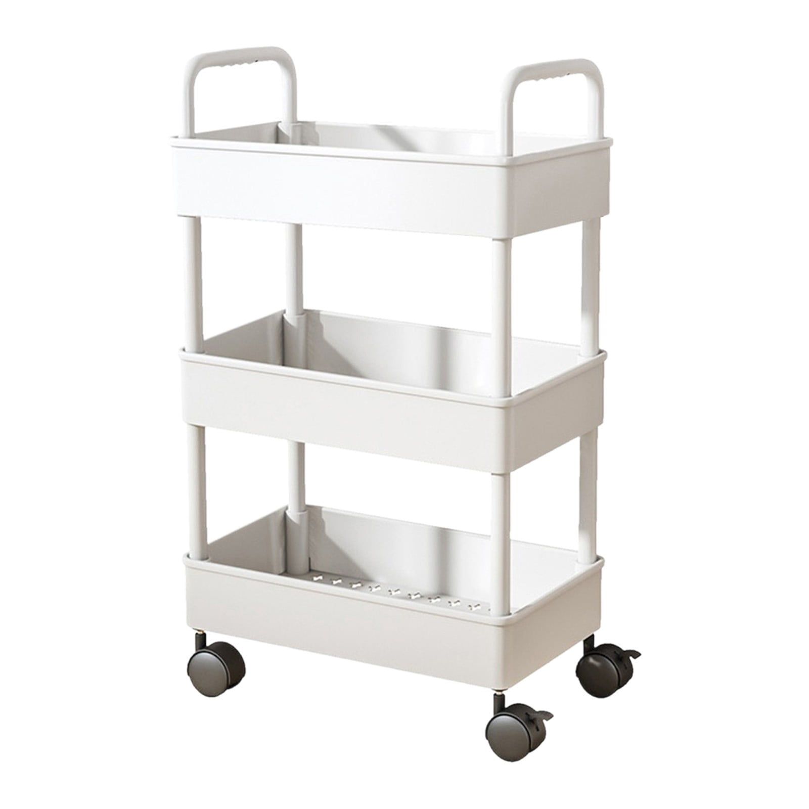 Cinvoph 3-Tier Rolling Cart Organizer with Wheels Armrests All-Purpose Storage Trolley for Kitchen, Office Bedroom 9"x14"x27" White