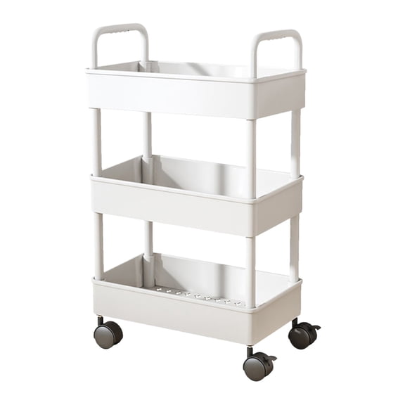 Cinvoph 3-Tier Rolling Cart Organizer with Wheels Armrests All-Purpose Storage Trolley for Kitchen, Office Bedroom 9"x14"x27" White