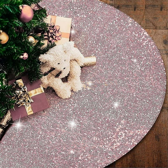 Cinvoph 30" Christmas Tree Skirt glittering sequin Decor Skirt for Christmas Party Xmas Tree Decoration Winter New Year Holiday Party Decor Indoor Outdoor, Rose Gold