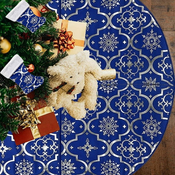 Cinvoph 35" Christmas Tree Skirt Christmas Tree Bottom Decoration For Merry Christmas Party Christmas Tree Decoration Comes With Socks Tree Skirt And Socks Set, Blue