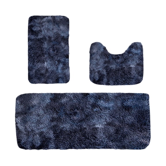 Cinvoph 3pcs Bathroom Rug Set Bath Rug Non Slip Mixed Color Toilet Mat Absorbent Soft Plushes Mat for Bathroom Laundry Room Washable 47"x16" Dark Blue