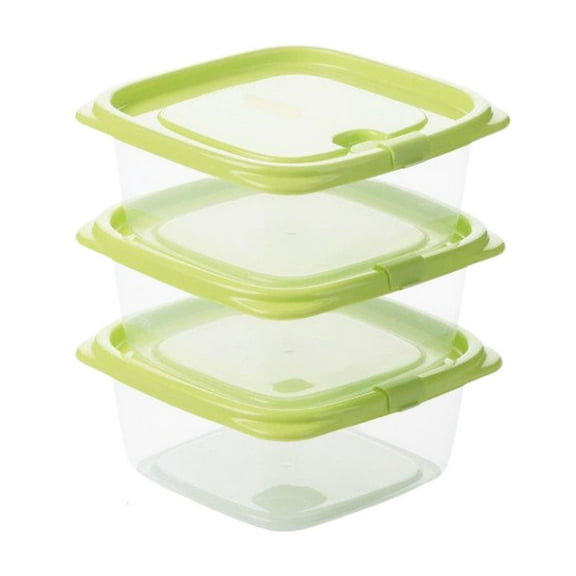 Cinvoph 3pcs Refrigerator Fresh Keeping Box with Lids Airtight Transparent Stackable Leakproof for Fruit Vegetable Leftovers Home Kitchen Use 5"x5"x2", A#Green