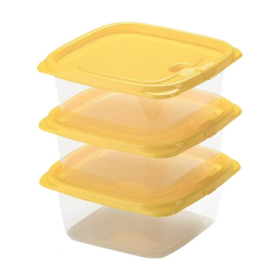 Cinvoph 3pcs Refrigerator Fresh Keeping Box with Lids Airtight Transparent Stackable Leakproof for Fruit Vegetable Leftovers Home Kitchen Use 5"x5"x2", A#Yellow