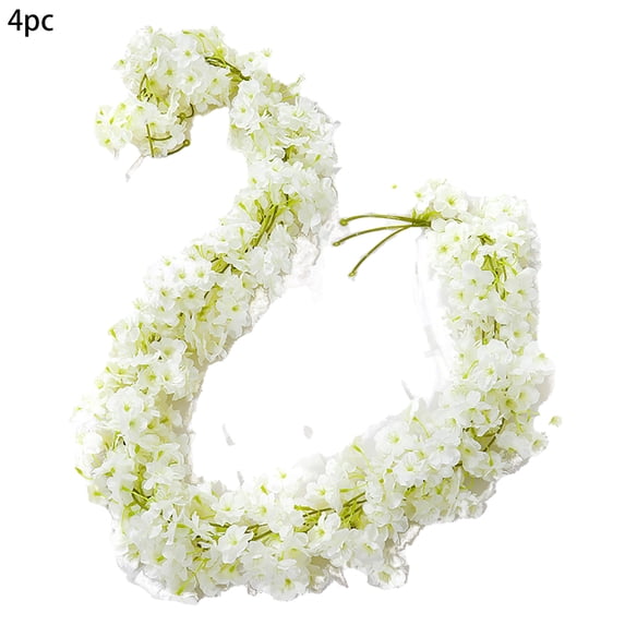 Cinvoph 4pcs Artificial Cherries Blossoms Rattan Fake Flower Vine for Living Room Curtain Patio Party Decoration Modern Home Layout 6ft White