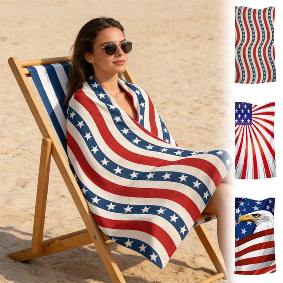 Cinvoph 4th of July Patriotic Beach Towel Star Striped Independence Day Quick Dry Super Absorbent Soft Machine Washable Towel for Poolside Beach Trip Holiday 27.5"x55"