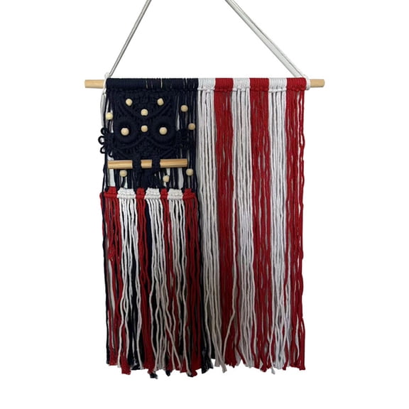 Cinvoph 4th of July American Flag Macrame Wall Hanging Independence Day Tapestry Banner Rustic Boho Home Living Room Wall Decor 28"x16"