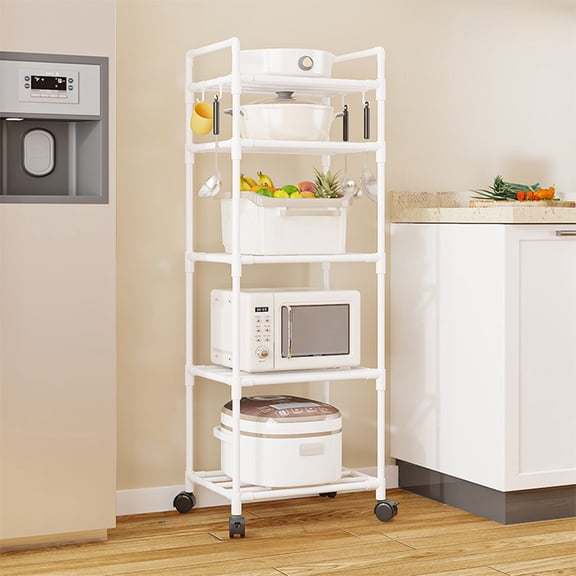 Cinvoph 5 Layer Rolling Storage Cart, Heavy Duty Floor Standing Shelf Organizer Rack for Kitchen, Bathroom and Microwave Holding 61"H