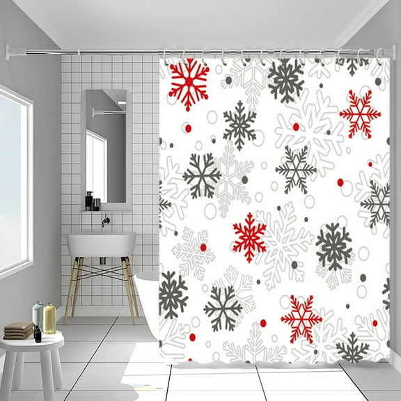 Cinvoph 59"x71" Christmas Shower Curtain - Snowflake Winter Bath Curtain Decor, Waterproof Shower Curtain with 12 Hooks for Winter New Year Bathroom Curtain