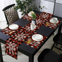 Cinvoph 5pcs Christmas 13"x72" Table Runner and 12"x18" Placemat Set Plaid Snowflake Runner & Xmas Table Mat for Holiday Kitchen Dining Decoration