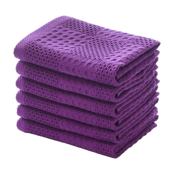 Cinvoph 6 Pack Cotton Waffle Weave Kitchen Dish Cloths Soft Absorbent Quick Drying Dish Towels Non-Scratch Reusable for Kitchen, Window Glass & Bathroom 13"x13" Purple