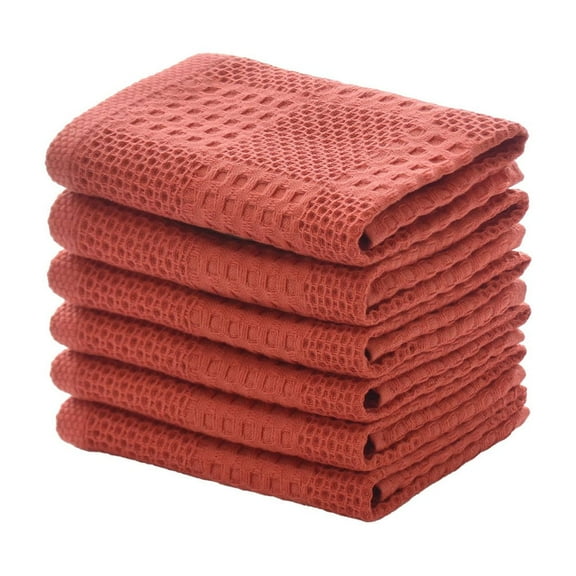 Cinvoph 6 Pack Cotton Waffle Weave Kitchen Dish Cloths Soft Absorbent Quick Drying Dish Towels Non-Scratch Reusable for Kitchen, Window Glass & Bathroom 13"x13" Orange