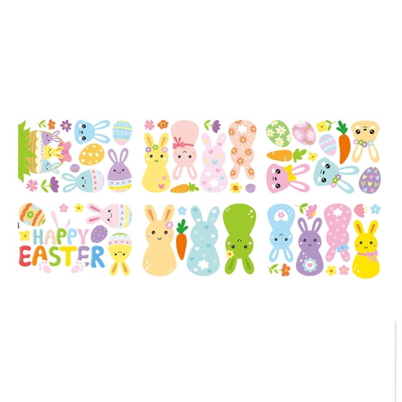 Cinvoph 6 sheets Easter Bunny Electrostatic Glass Stickers Set Double-sided Visible Window Clings for Easter Home Window Decoration
