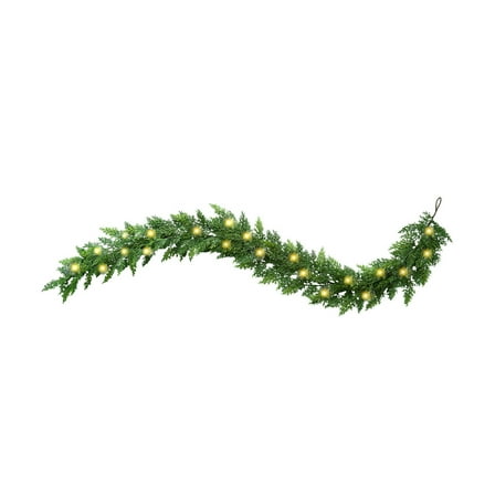 Cinvoph 6ft 2pcs Artificial Christmas Pine Garland & Pre-Lit LED Light String Set, Battery Operated Lighted Xmas Garland for Indoor Holiday Door Home Decorations
