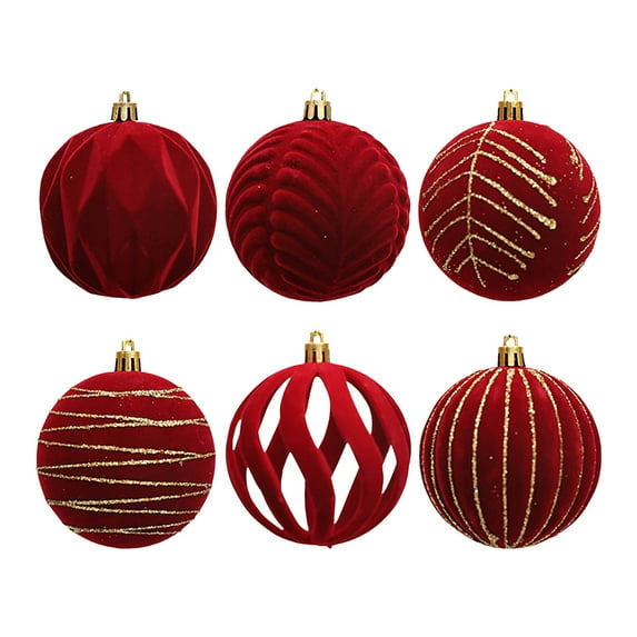 Cinvoph 6pcs 3.15" Velvet Christmas Balls Ornaments, Multiple Colors Exquisite Hanging Decorations Shatterproof Baubles for Xmas Tree Holiday Wedding Party Decor, Red