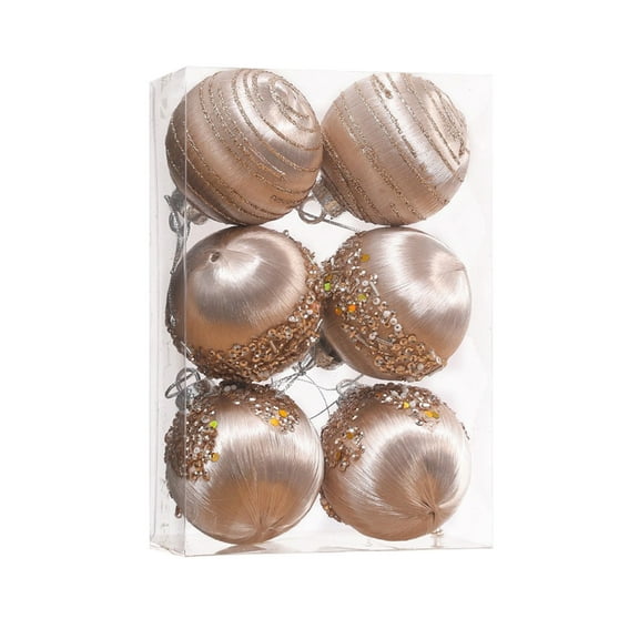 Cinvoph 6pcs Christmas Velvet Balls Ornaments Set, Plush Gillter Decorations Shatterproof Baubles for Xmas Tree Holiday Wedding Party Decor, Rose Gold