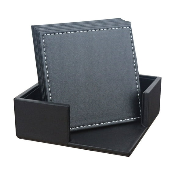 Cinvoph 6pcs Drink Coasters with Holder Double Sided Leather Cup Holder for Coffee Tea Office Business Supplies 4"