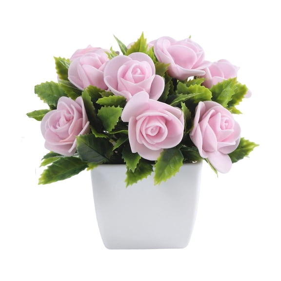 Cinvoph Artificial Flowers Rose Arrangement Potted Realistic Faux Roses Bonsai Tabletop Ornament For Home Office Living Room Bedroom Desktop Indoor Decoration 4" Pink