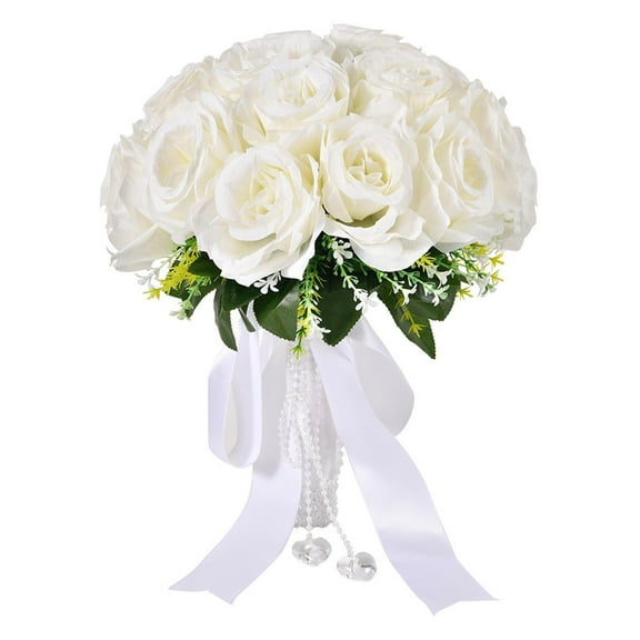Cinvoph Artificial Flowers Wedding Bouquets for Bride Bridesmaid Bouquet White Bridal Bouquet Artificial Roses for Wedding Home Decoration