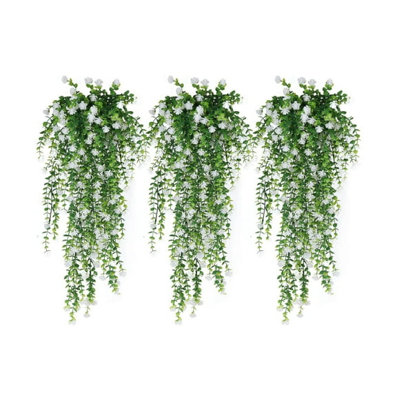 Cinvoph Artificial Hanging Flowers, 3pcs Fake Eucalyptus Vine Faux Flower Greenery Garland Plastic Plants for Indoor Outdoor Wall Garden Wedding Home Party Decor