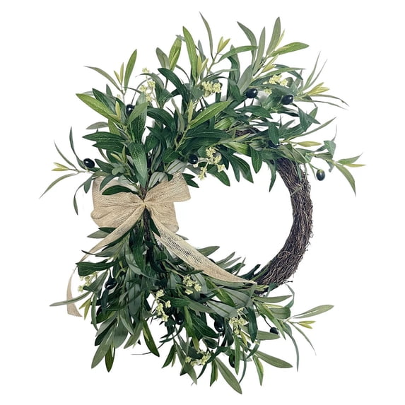 Cinvoph Artificial Olive Swags Faux Floral Green Leaves Olive Fruit Wreath Spring Decor For Wedding Arch Party Home Wall Fireplace Mantel 20"