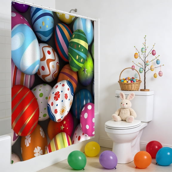 Cinvoph Bath Curtain Easter Eggs Waterproof Mildew Resistant With 12 Hooks Decorative for Home Bathroom Hotel RV 72x47 inch