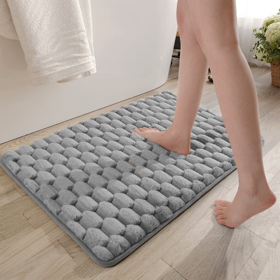 Cinvoph Bathroom Toilet Rugs, Plush Bath Mats for Bathroom, Soft Shower Room Rugs Non-Slip & Washable, Absorbent Toilet Mat, Stripe Bath Carpet 24"x16" Gray