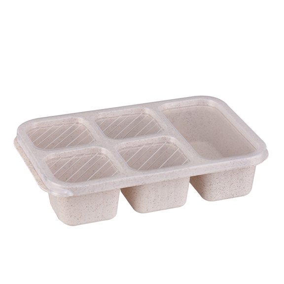 Cinvoph Bento Box Lunch Box Wheat Straw Divided Compartments Portable Reusable Microwave Safe Airtight Leak Proof Fruit Container For Adult Work Office Travel 9"x6"x2" Beige