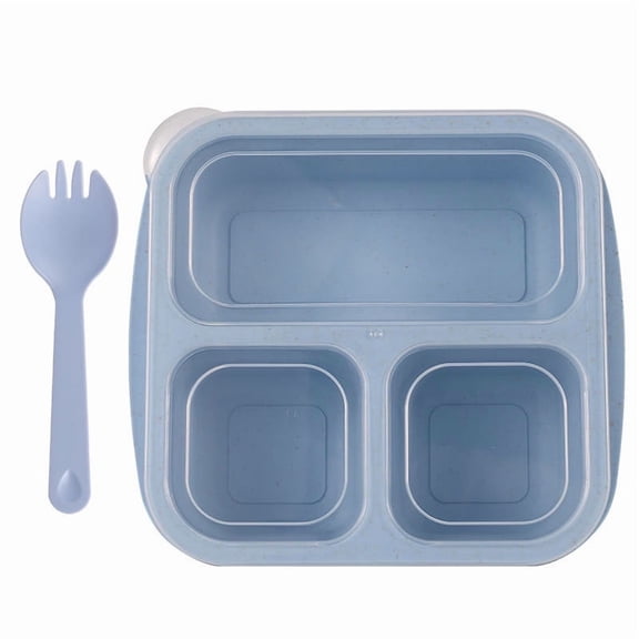 Cinvoph Bento Box Snack Containers with Fork Leakproof 3 Compartment Reusable Produce Containers for Meal Prep Travel Lunchable Container 7"x6"x2", Blue