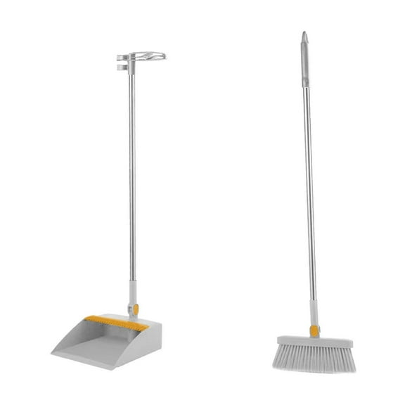 Cinvoph Broom and Dustpan Set Multi-Surface Sweeping Standing Long Handle, Non-Scratch Bristles Pet Hair Pickup for Home, Office, Kitchen & Entryway Indoor Outdoor Use, Gray